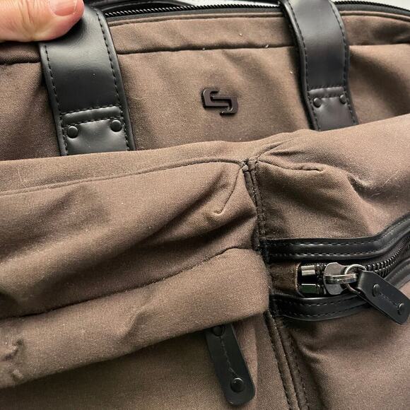 SOLO New York Hamish Briefcase Laptop Tablet Bag Brown Canvas & Leather - Picture 3 of 12